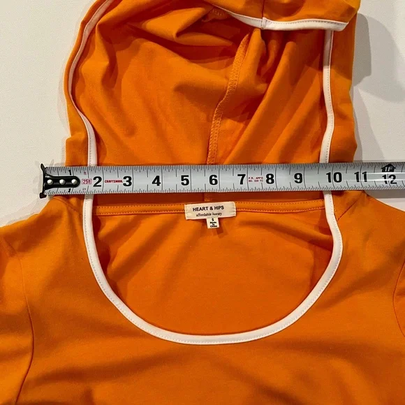 Heart & Hips 90’s Long Sleeve Orange Dress Sporty Mini Hooded Y2K - Picture 7 of 10